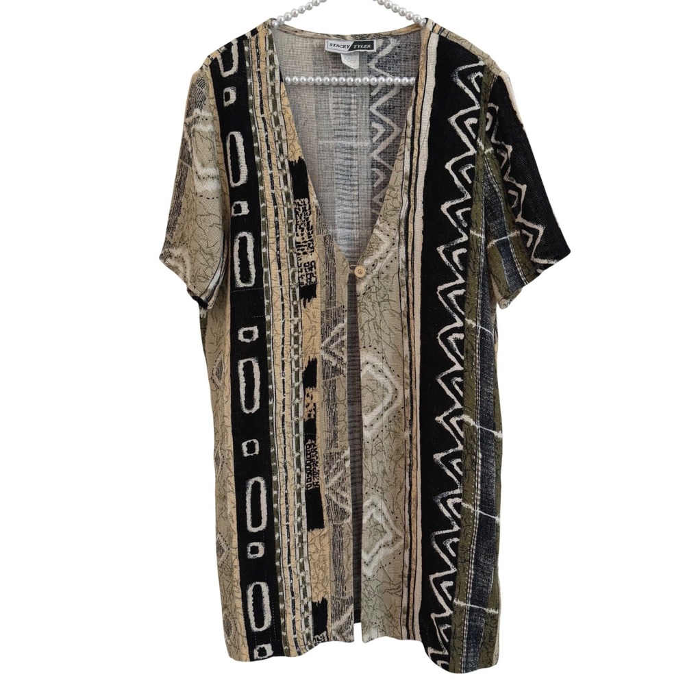 Vtg 90s Stacey Tyler Earthy Boho Retro Tribal Abstract Tunic Shirt Jacket USA 14